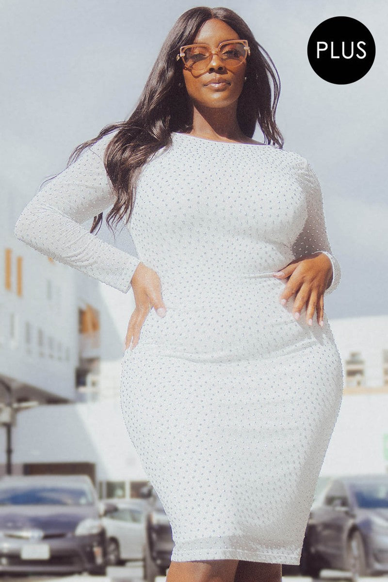 Translucent Silver Rhinestone Plus Midi Dress – BHAIRE
